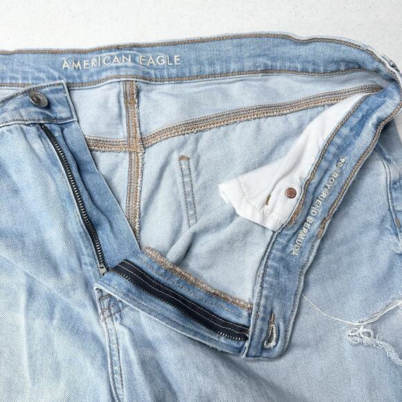 American Eagle Shorts 20 90s Boyfriend Bermuda Blue Denim Distressed Grunge - Picture 8 of 9